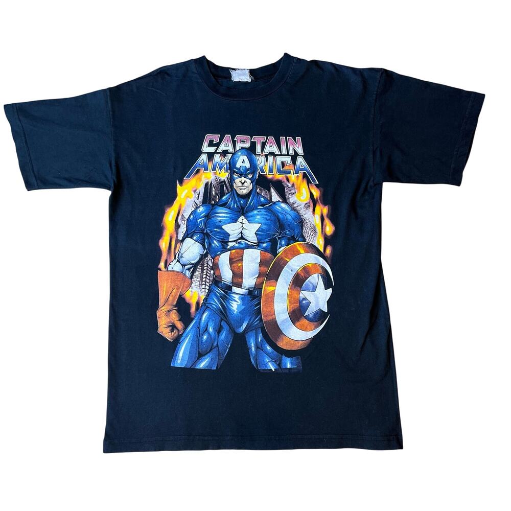 Vintage 90s Marvel Captain America T-Shirt Double Sided Freedom Graphic Tee XL